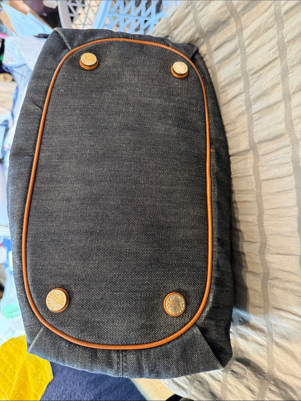 Michael Kors Navy Denim & Brown Leather Tassel Drawstring Hobo